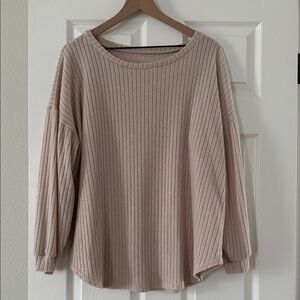 Elegant Ribbed Knit Sweater - Beige